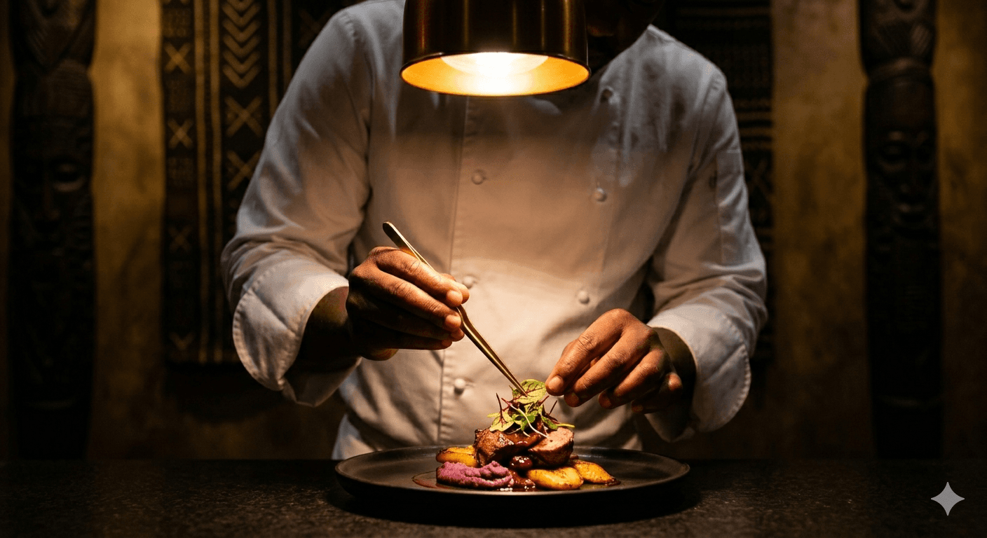 Chef Tafadzwa Mhuriro plating a dish at Harare Eats fine dining restaurant