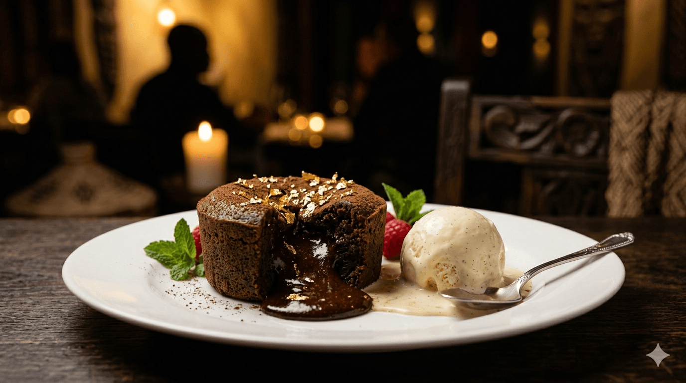 Dark chocolate fondant with gold leaf