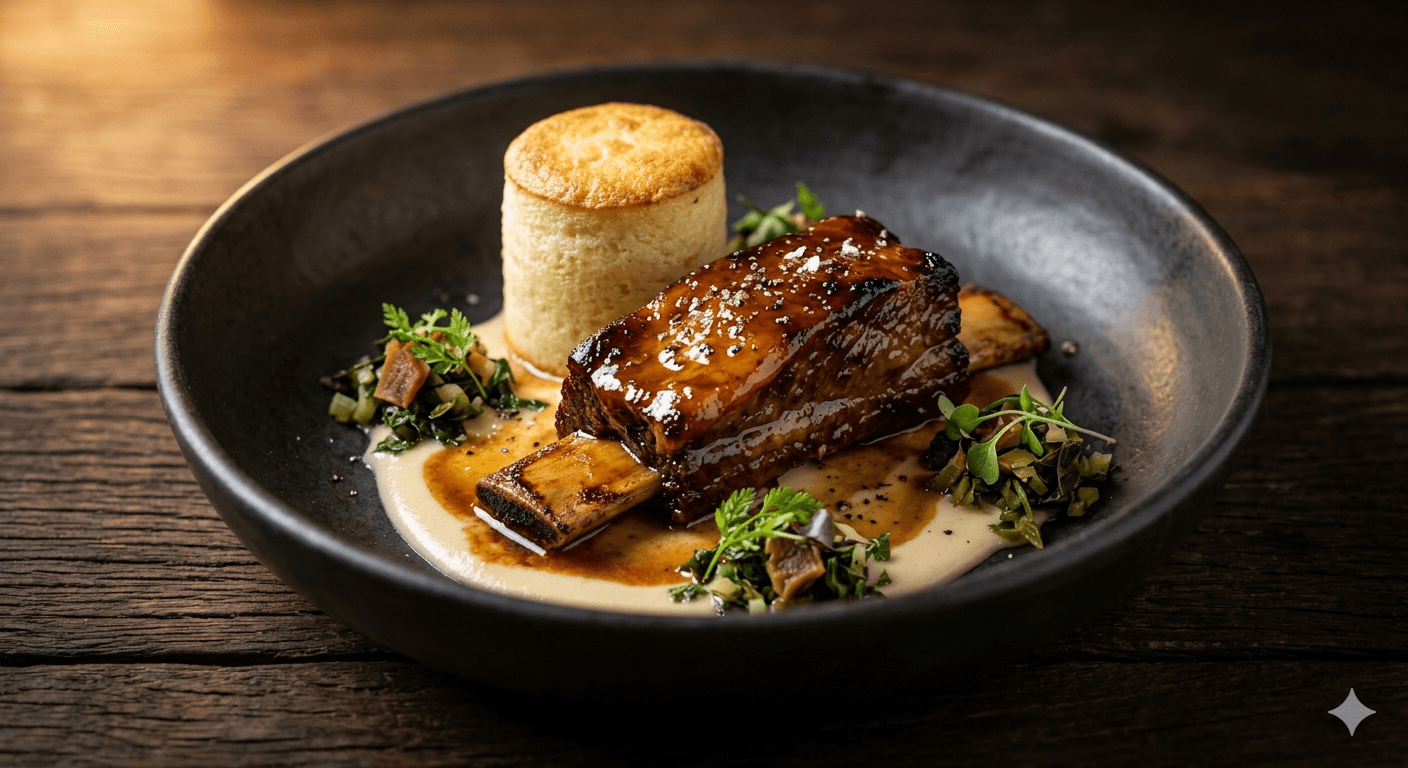 Braised Nyama Dovi short rib with sadza soufflé at Harare Eats
